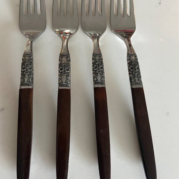 Vintage- Northland Oneida Napa Valley 4 Forks Stainless, Wood Handle - Picture 3 of 4